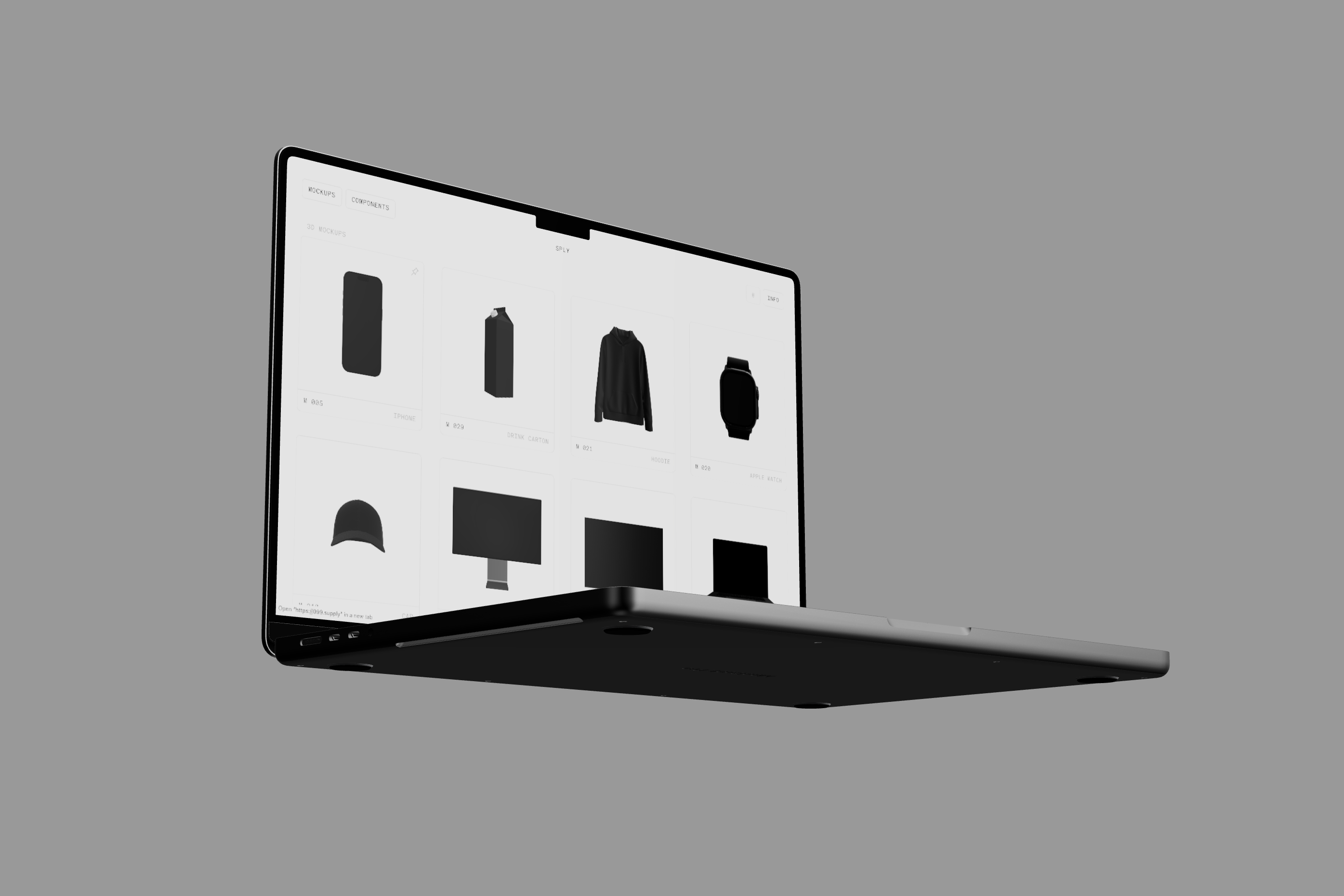 the new 099.supply site using the MacBook Pro 3D model