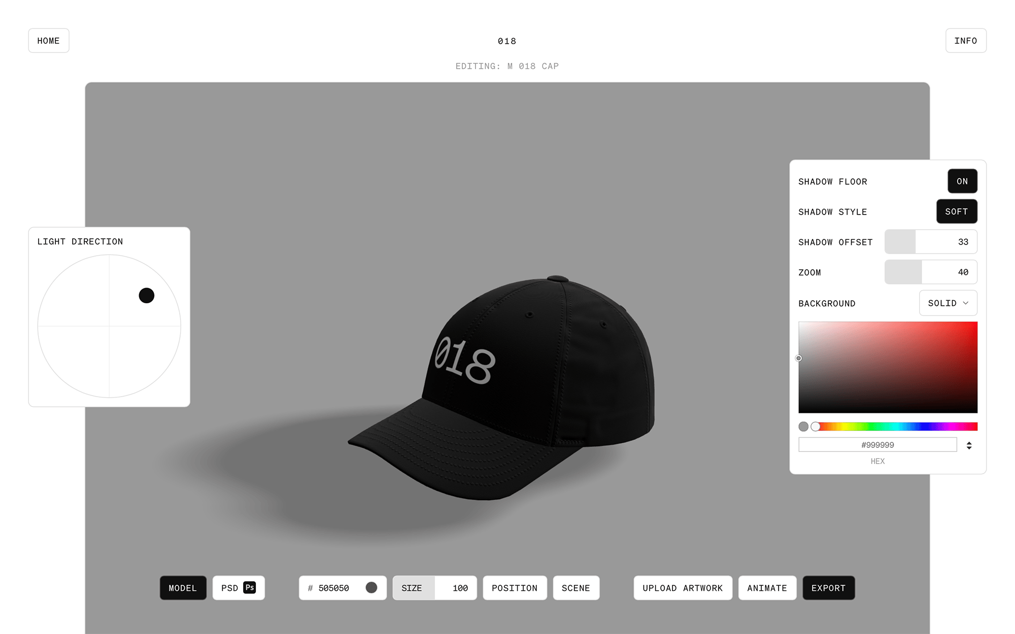 the 099 editor customising the 3D model of the cap