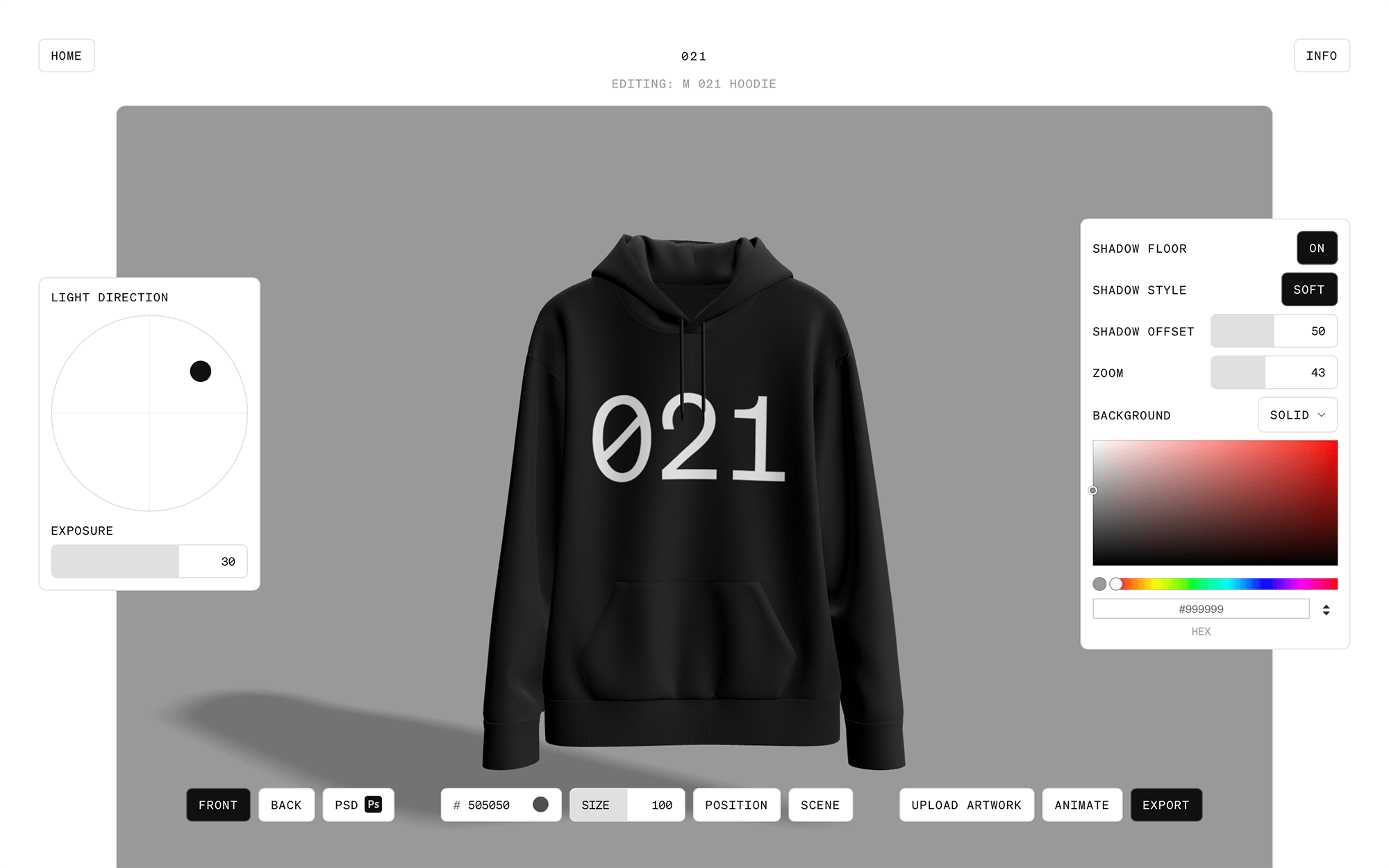 the 099 editor customising the 3D model of the hoodie