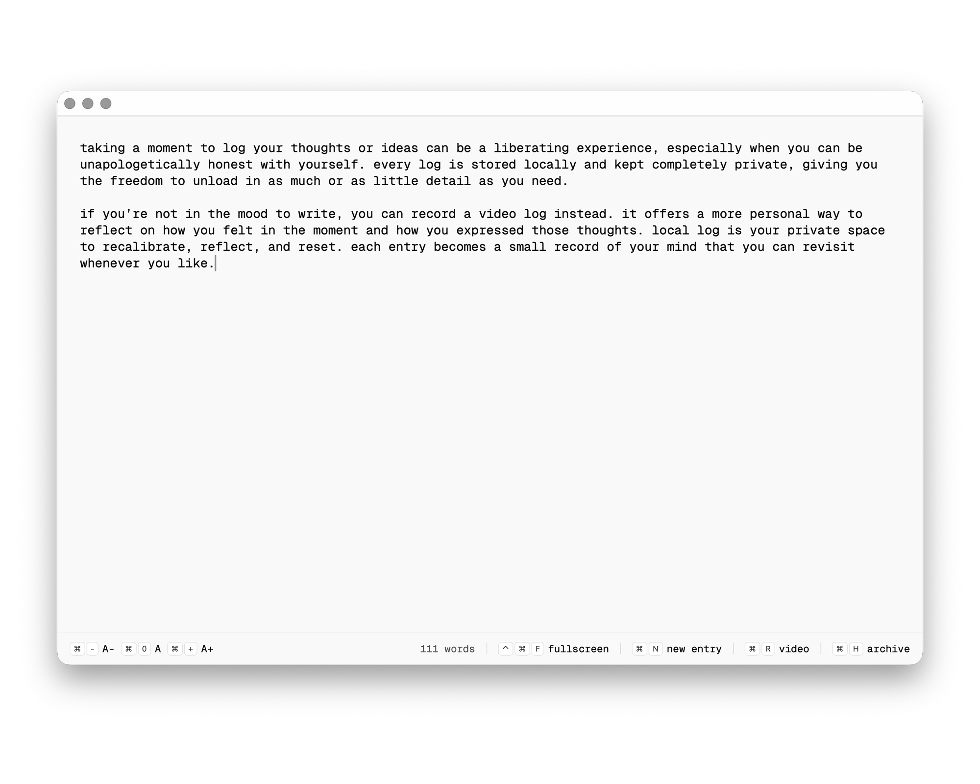 local log app with collapsed sidebar