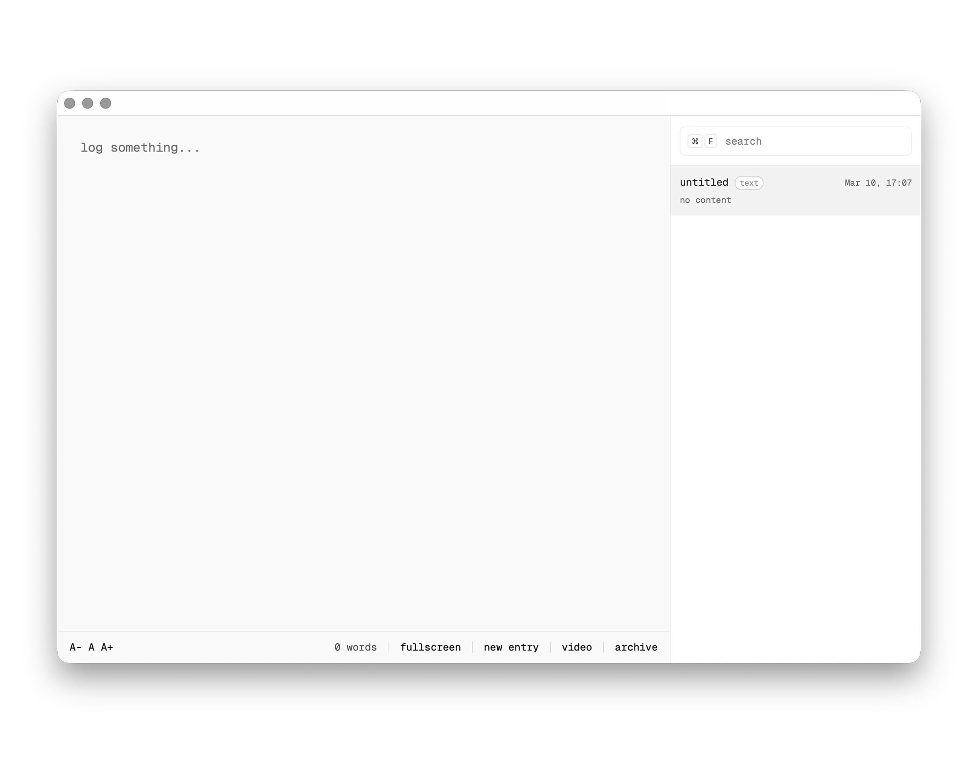local log app default screen in light mode